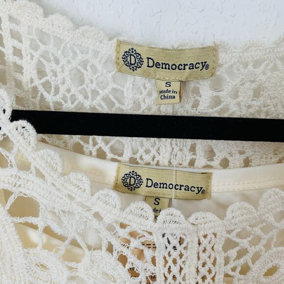 NWT Democracy Blouse Beige S Embroidered Open Crochet Lace Peasant Boho Cottage - Picture 6 of 10